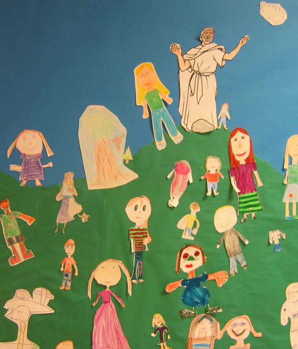 Student self-portraits as they place themselves on the mount with Jesus students self-potraits