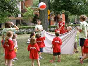 At Games kids play volleyball