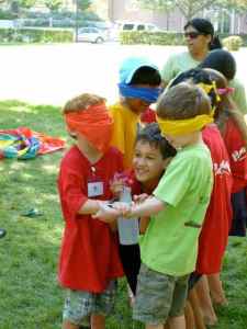 Elementary kids play a game