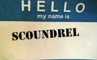 a name tag: hello my name is scoundrel