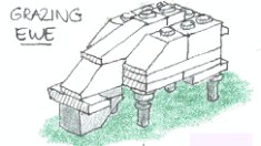 A grazing sheep made out of Legos