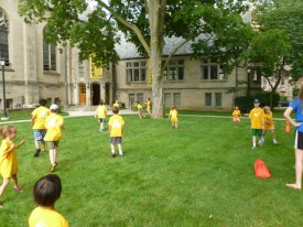 A tag game out on the lawn