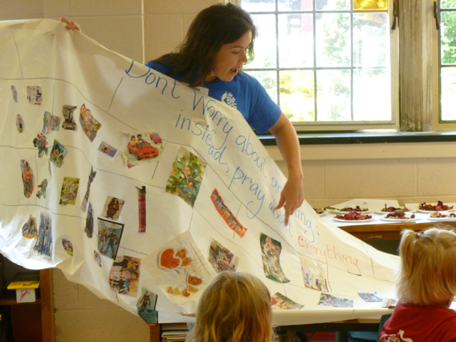 Showing off our prayer wall creation